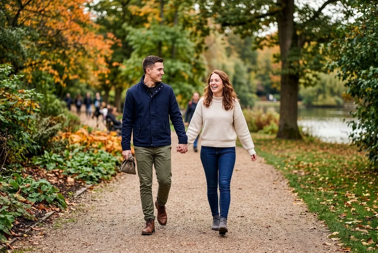 Autumn Bliss: Couple's Romantic Park Stroll