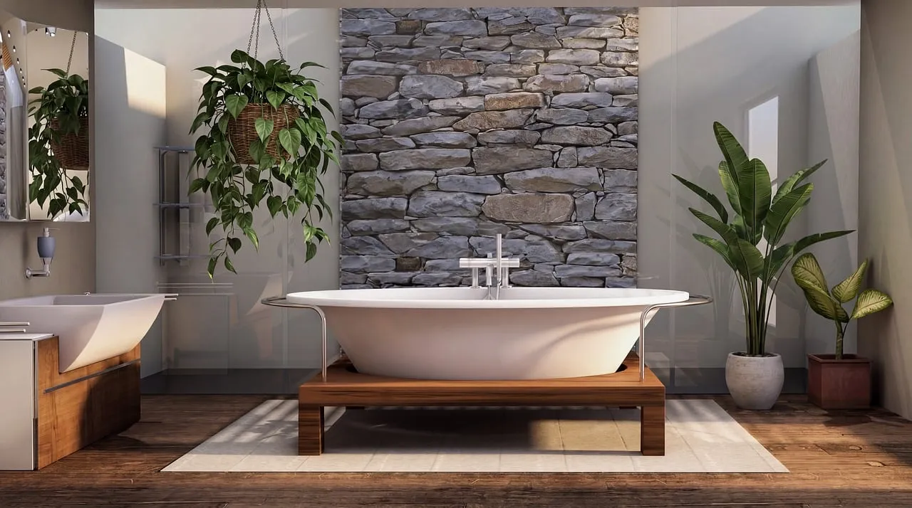 Serene Stone & Wood Spa Bathroom: Nature's Embrace