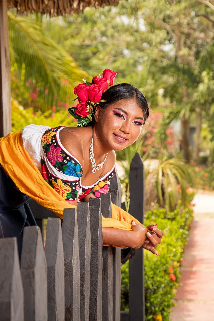 Vibrant Springtime: Mexican Woman's Radiant Smile in Traditional Attire