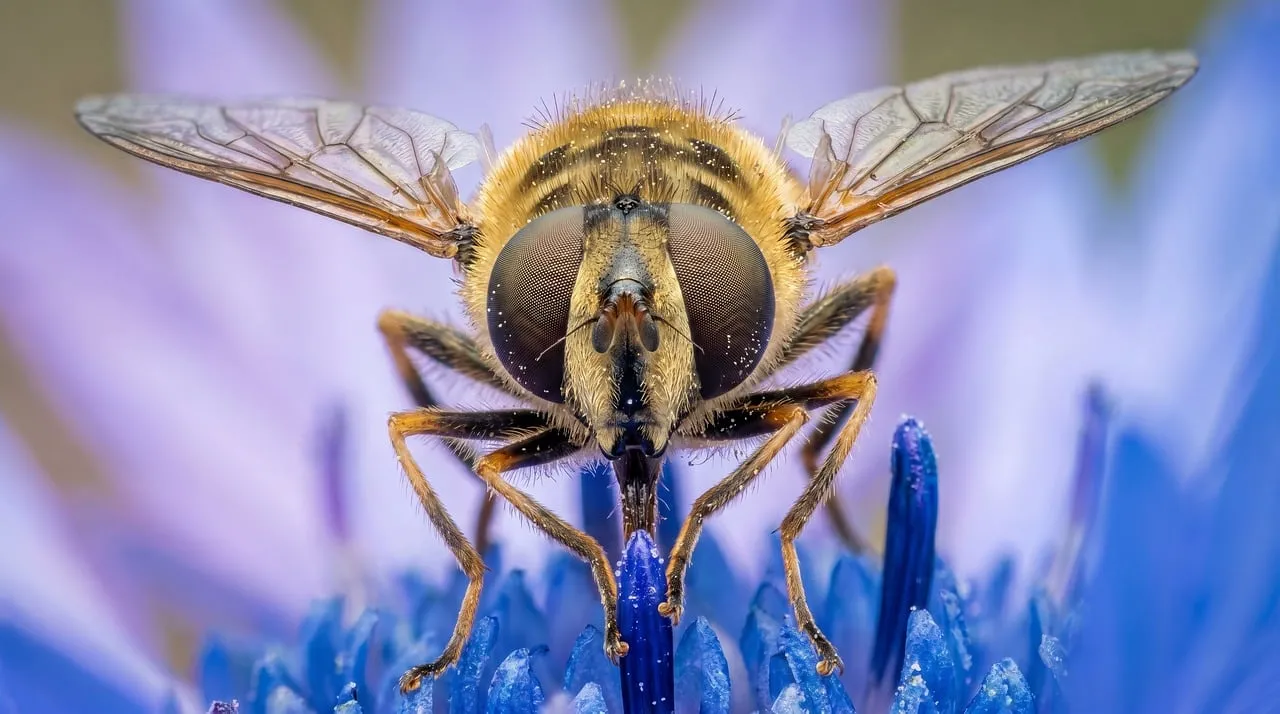Stunning Macro: Hoverfly's Intricate Beauty on a Blue Cornflower