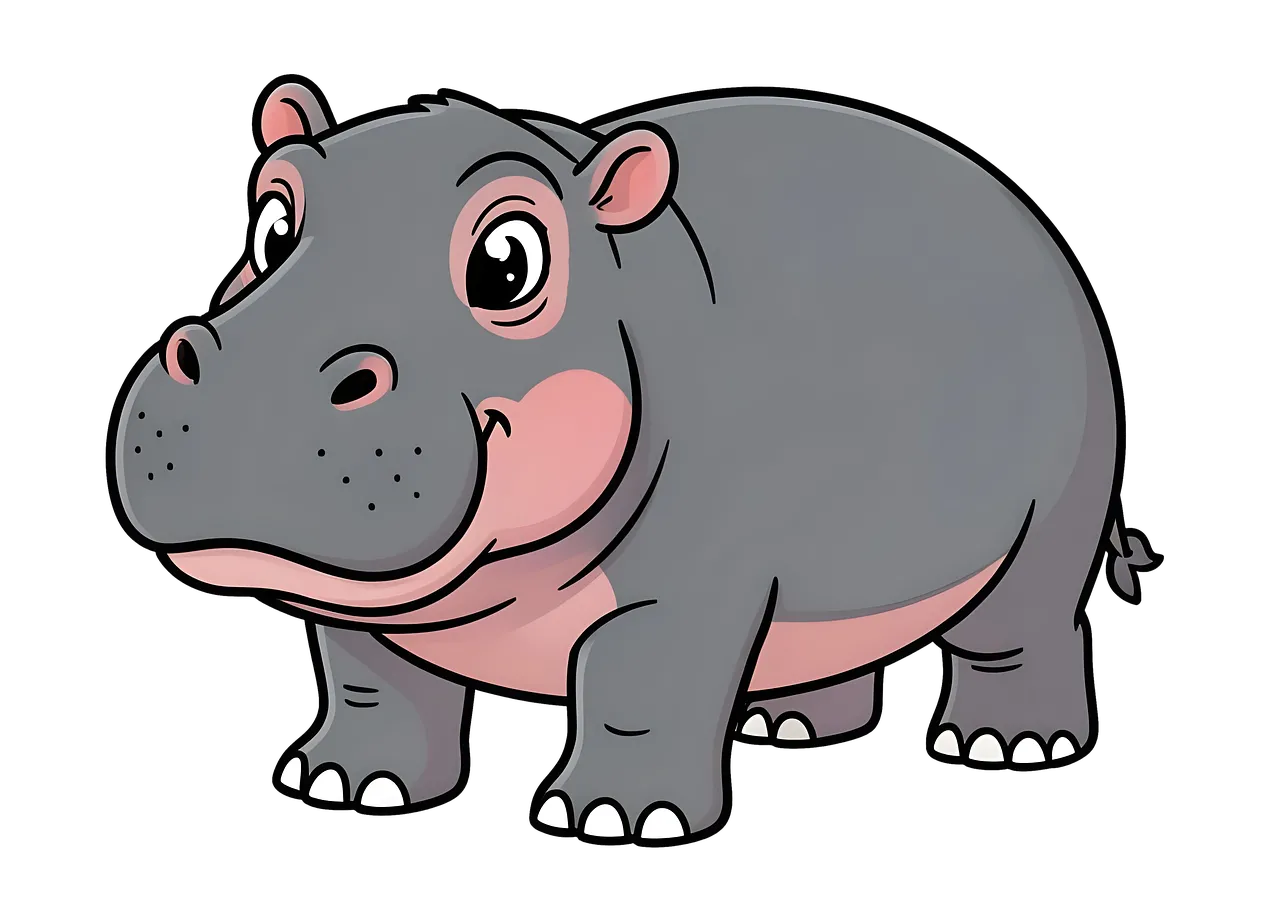 Charming Cartoon Hippo: Adorable African Wildlife Illustration