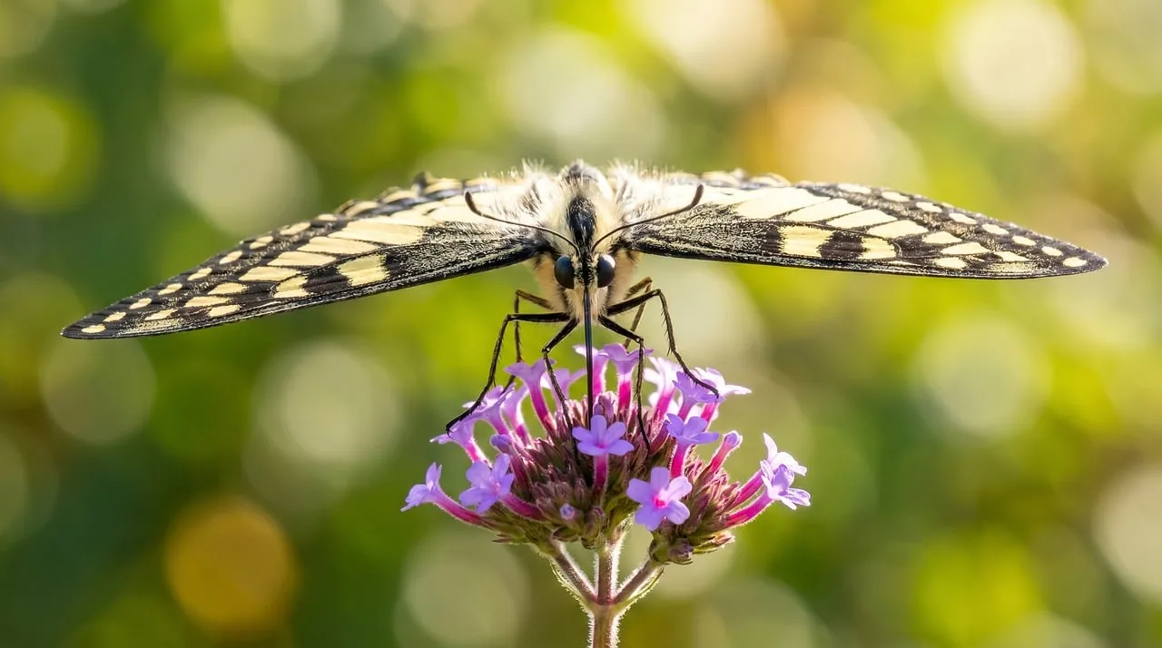 Vibrant Swallowtail Butterfly Pollinating Purple Flowers