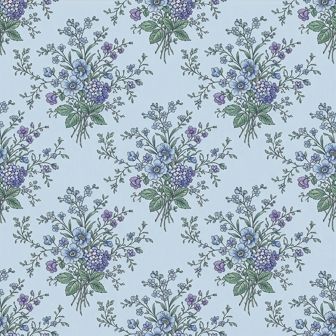 Charming Blue Floral Pattern: Timeless Vintage Bouquet Design