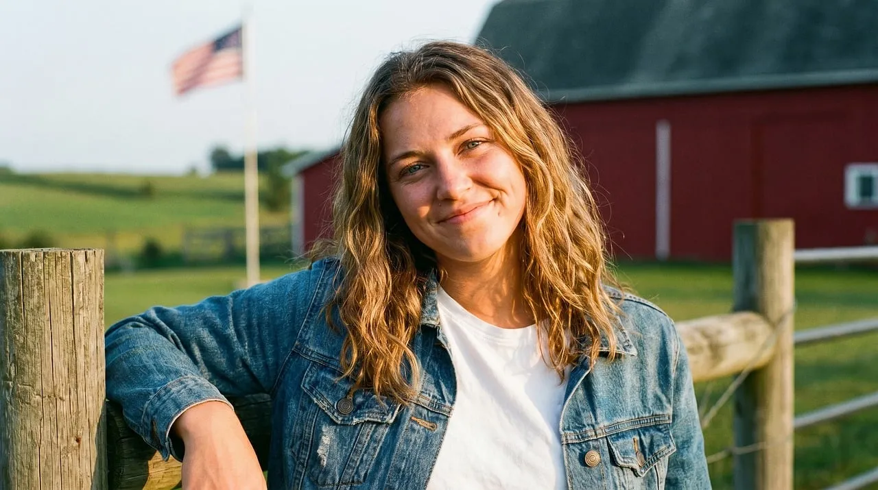 Rustic Charm: Smiling Woman on a Summer Farm