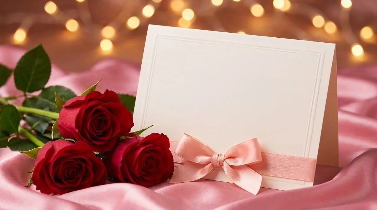Romantic Red Roses & Blank Card Background