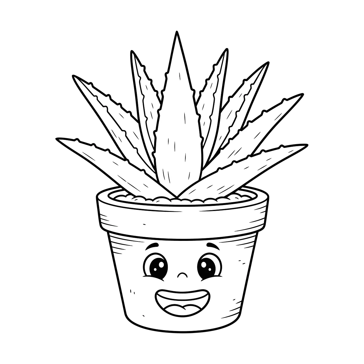 Charming Cartoon Aloe Vera Plant Pot Outline