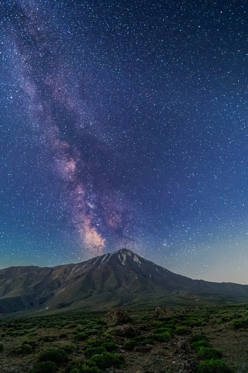 Breathtaking Milky Way Arching Over Majestic Damavand Mountain
