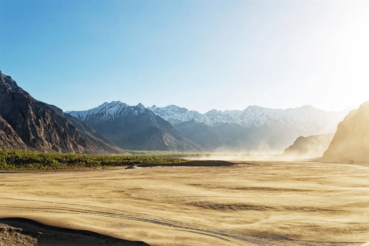 Majestic Karakoram Peaks Embrace Arid Desert Valley