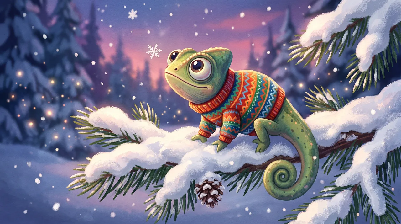 Charming Chameleon in Winter: A Cozy Christmas Wonderland