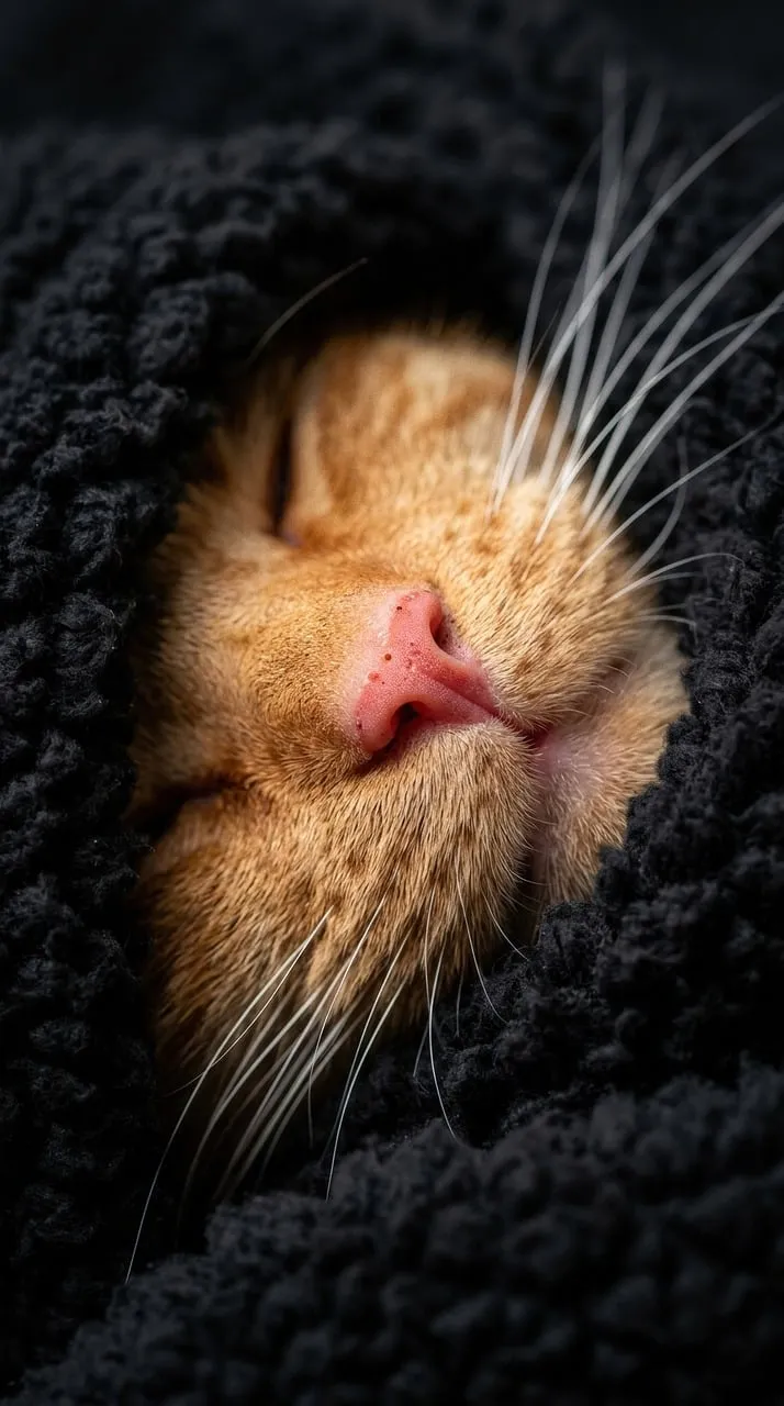 Adorably Cozy: Close-up of a Sleeping Ginger Kitten