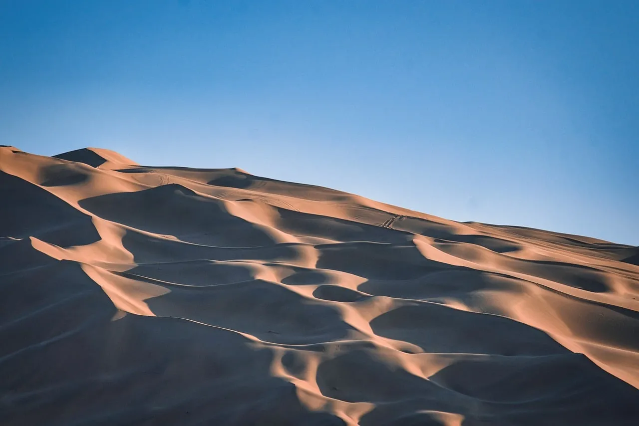 Breathtaking Desert Dunes: Golden Sands Under a Clear Blue Sky