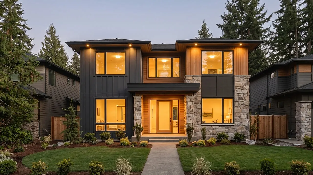 Modern Suburban Oasis: Luxury Family Home at Sunset