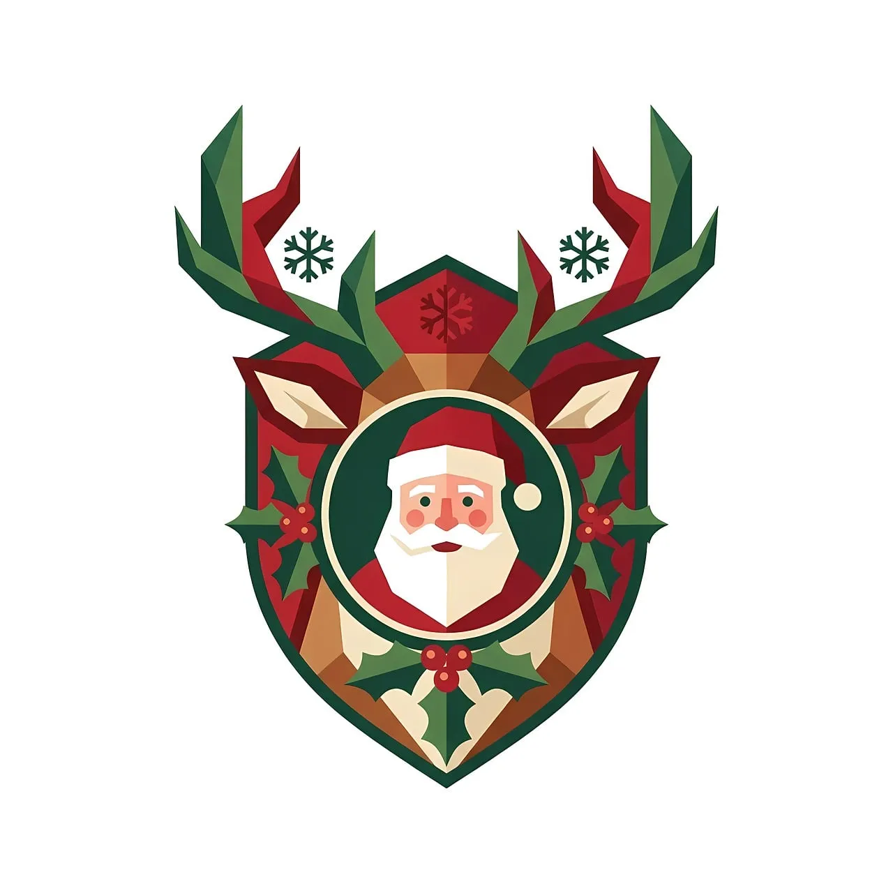 Vibrant Christmas Santa & Reindeer Shield Illustration
