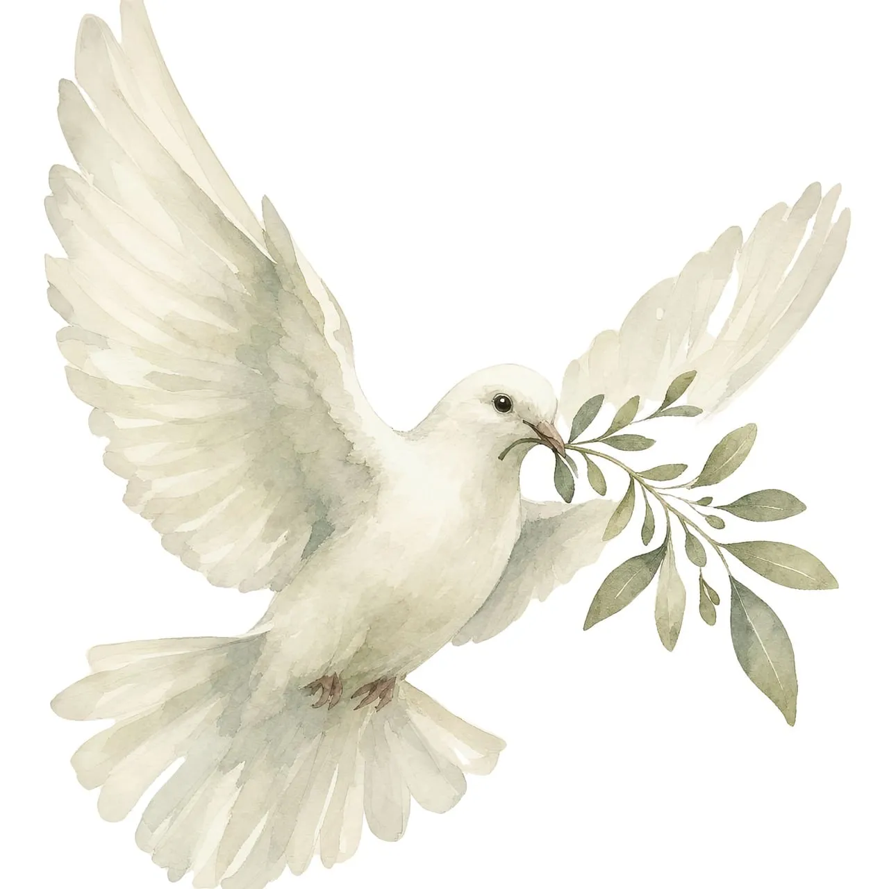 Serene Watercolor Dove with Olive Branch, Symbol of Peace