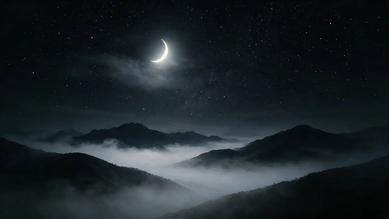 Mystical Moonlight: Star-Kissed Mountains & Misty Valleys