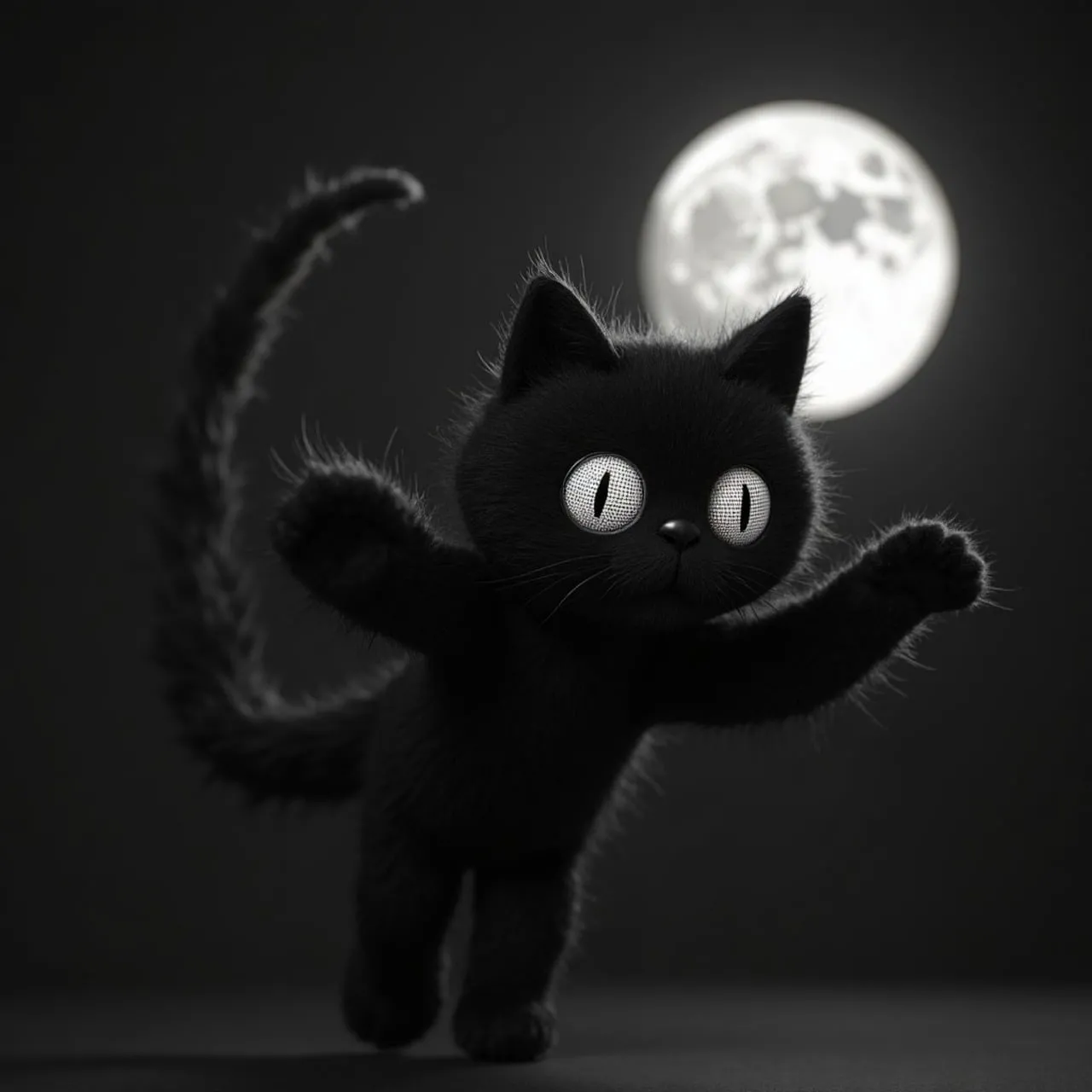 Mysterious Moonlight Feline: A Spooky Black Cat Silhouette