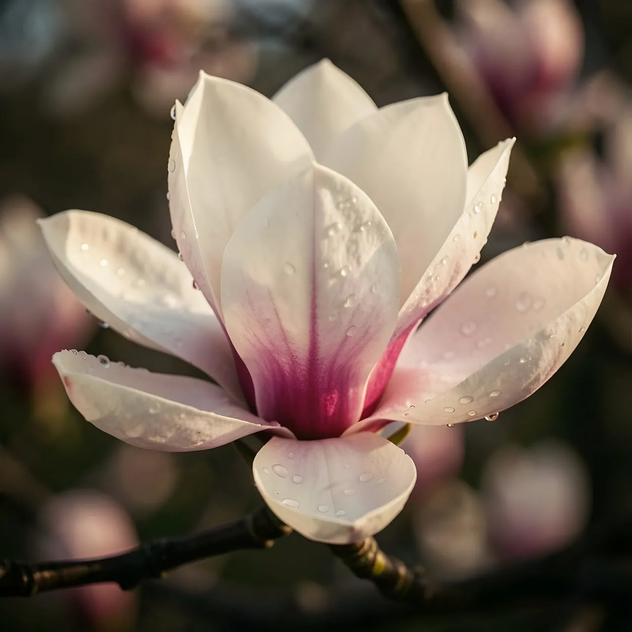Stunning Pink Magnolia Bloom with Morning Dewdrops