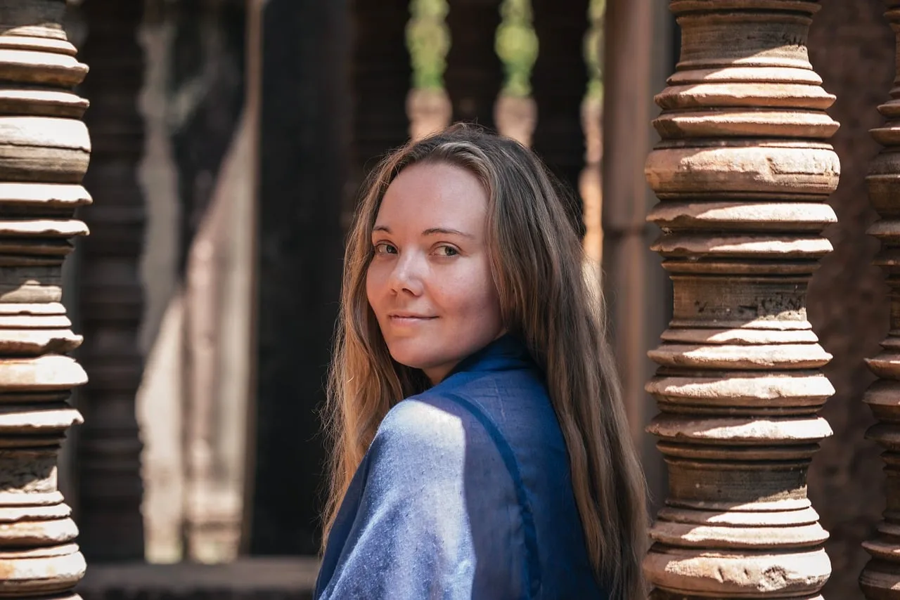 Enchanting Temple Portrait: Cambodian Heritage Smile