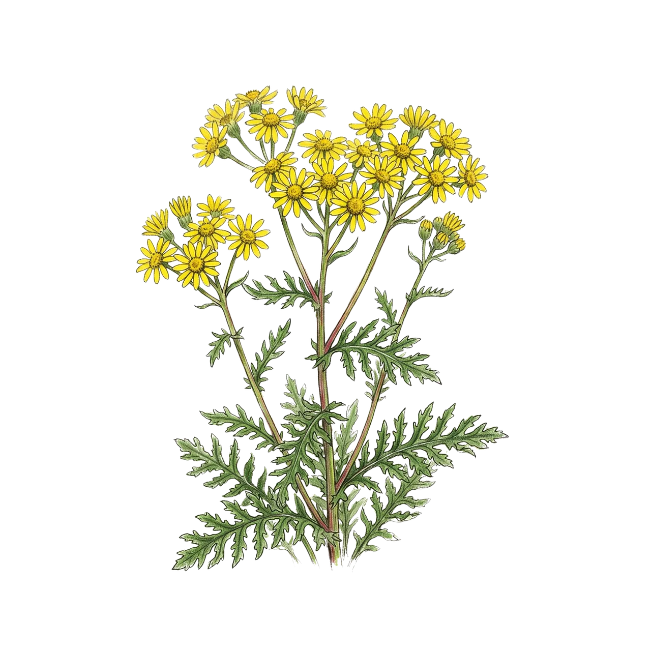 Vibrant Vintage Botanical: Dazzling Yellow Flowers & Ferns
