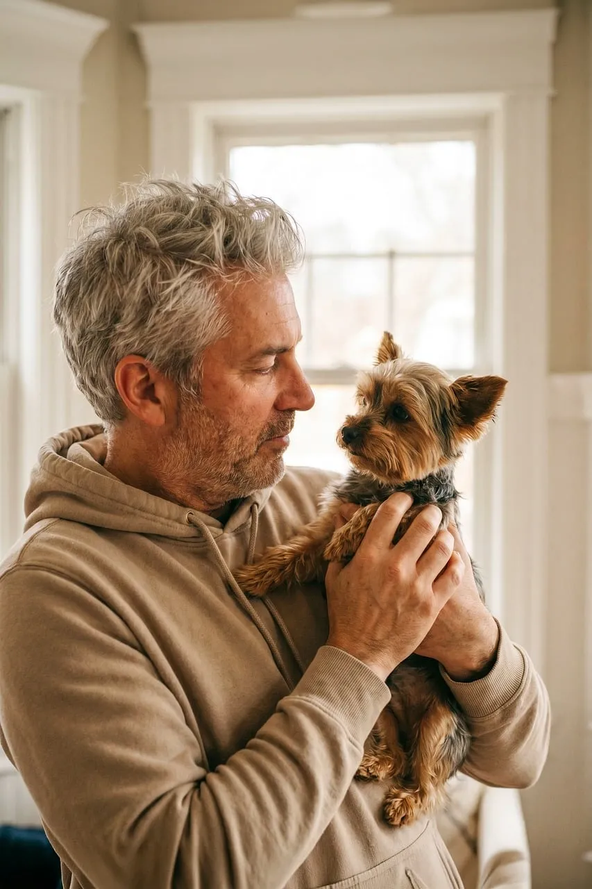 Heartwarming Bond: Man and His Beloved Yorkshire Terrier