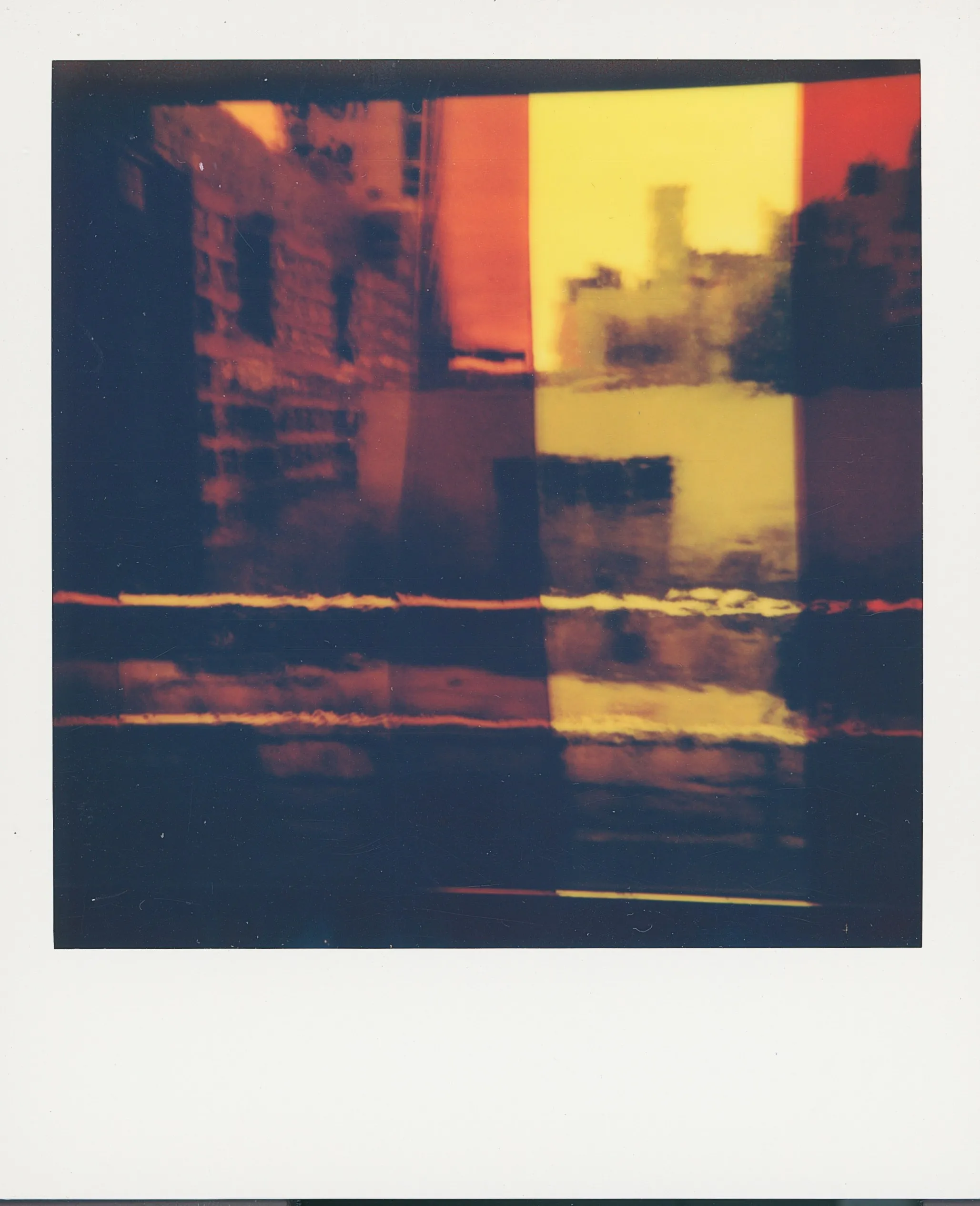 Vibrant Urban Reflections: Abstract Cityscape in Yellow & Red