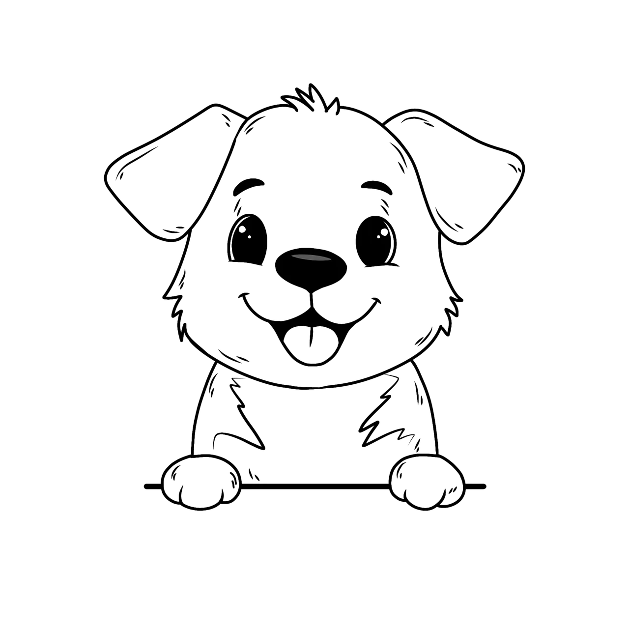 Charming Cartoon Puppy: A Mischievous Black and White Delight