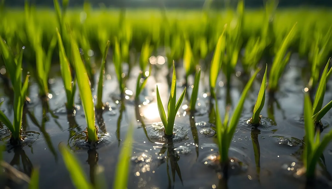 Vibrant Paddy Field: Macro Glimpse of Fresh Growth in Bali