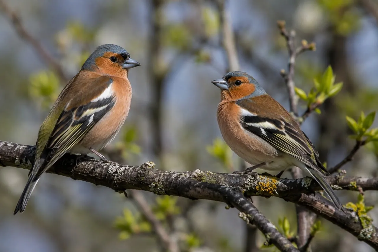 Charming Chaffinch Pair: Spring's Vibrant Melodies on a Branch