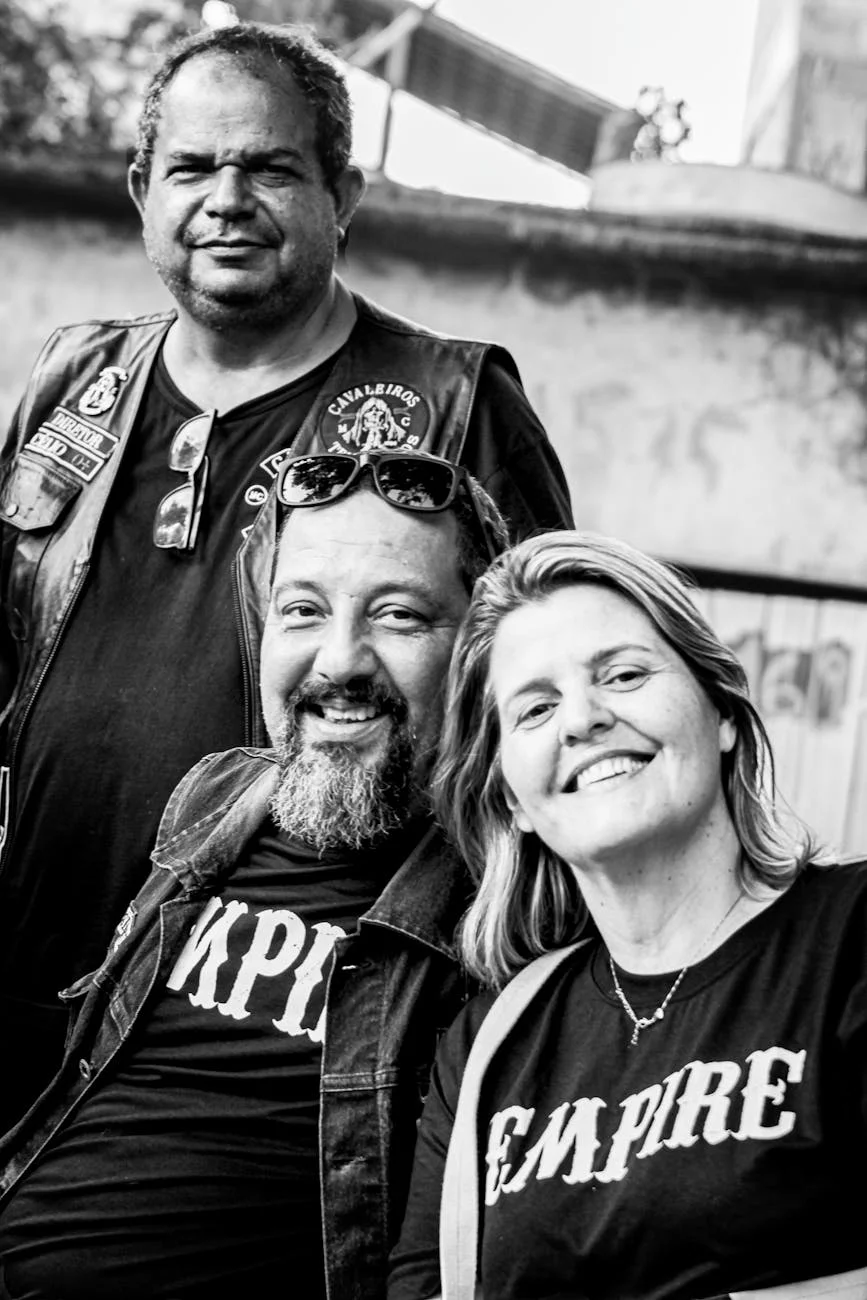 Joyful Group Portrait: Bikers and Friends Smiling Brightly