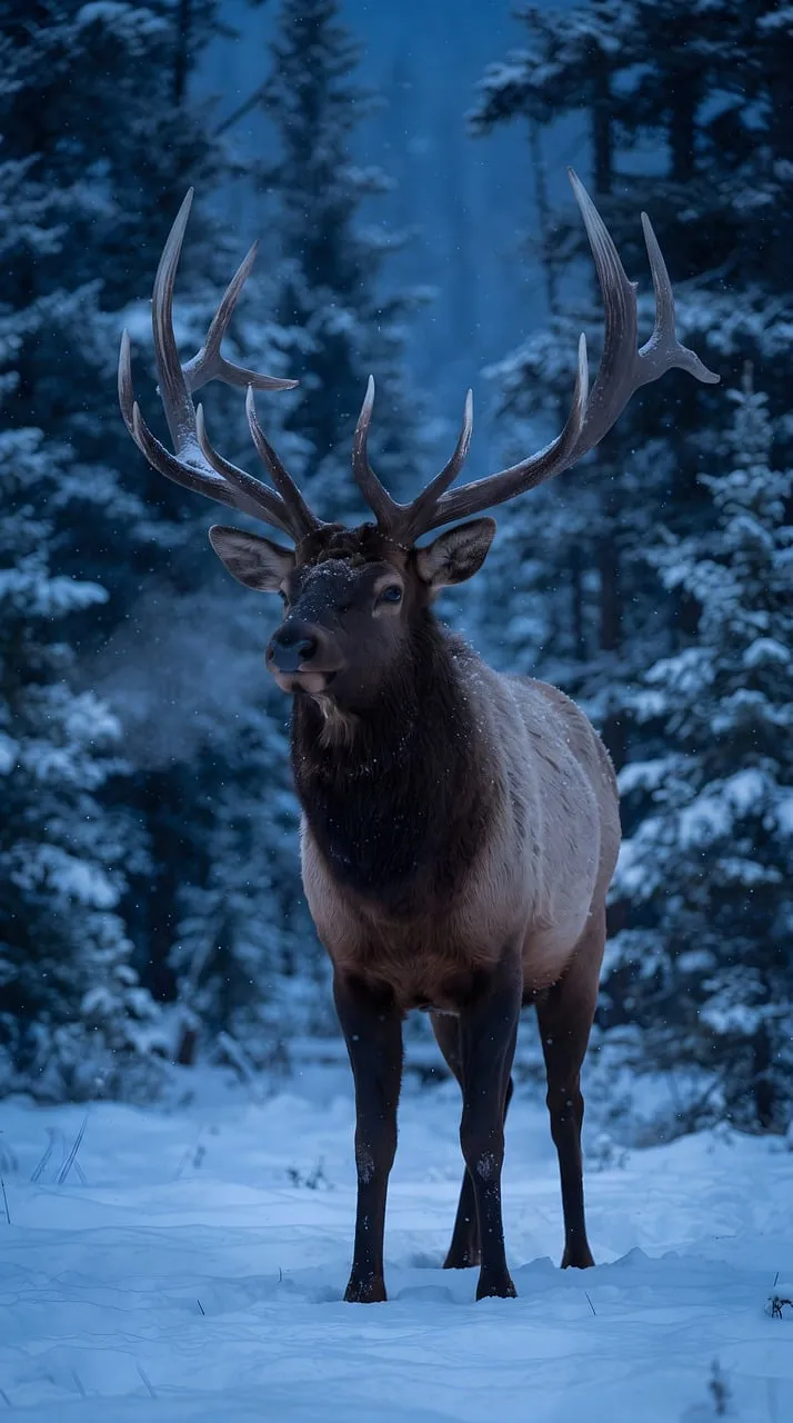 Majestic Winter Elk: Serene Twilight Wilderness