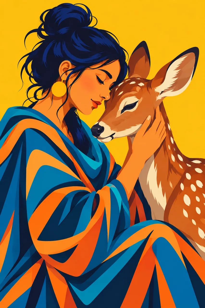 Enchanting Bond: Woman's Tender Embrace with a Fawn