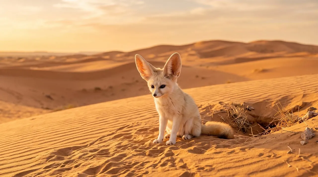 Enchanting Fennec Fox in Golden Sahara Sunset