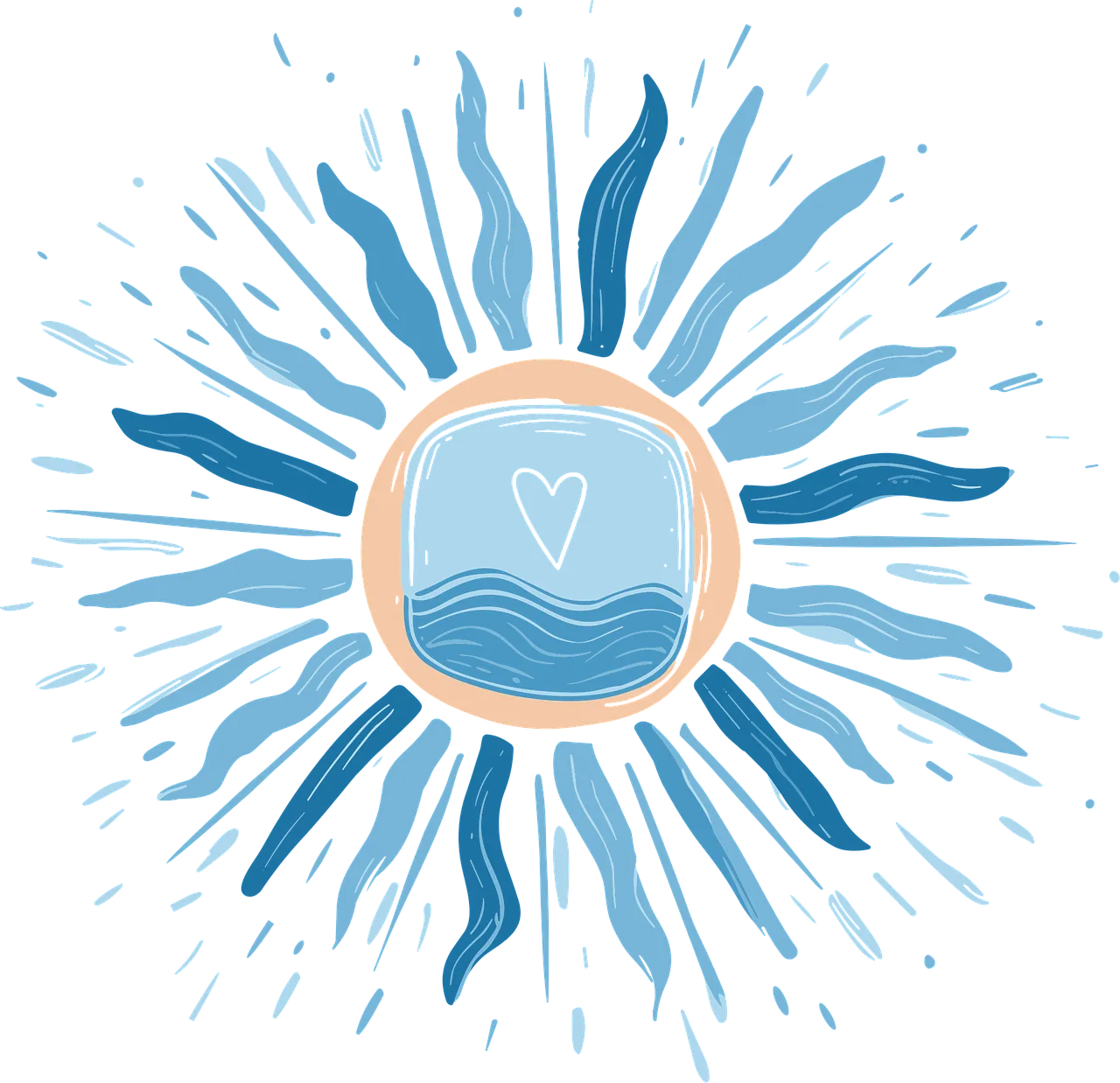 Radiant Sun-Heart: A Doodle of Love and Ocean Waves