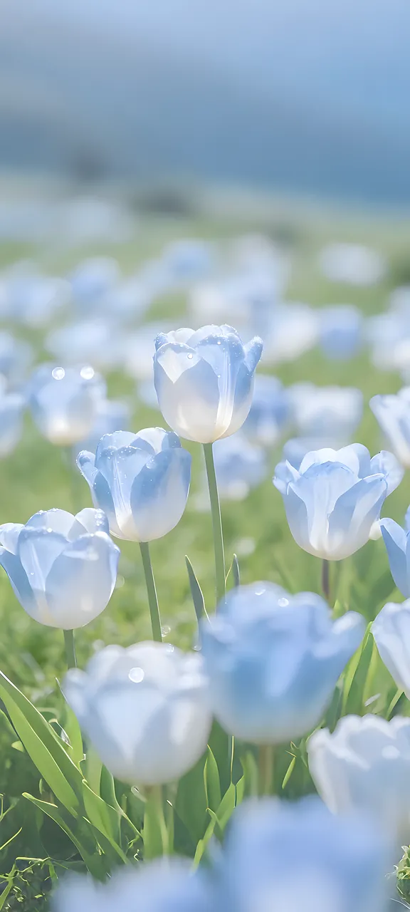 Enchanting Blue Tulips: A Dreamy Spring Field in Soft Light