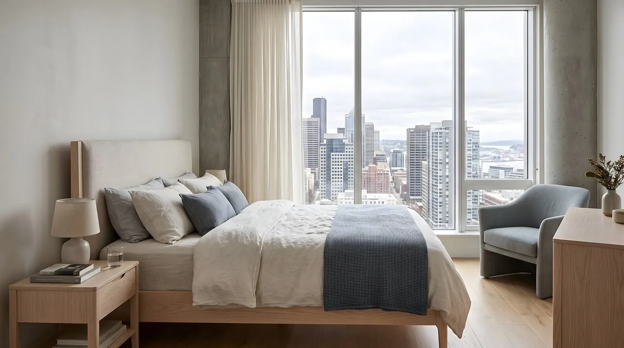 Stunning Urban Retreat: Modern Bedroom with City Views