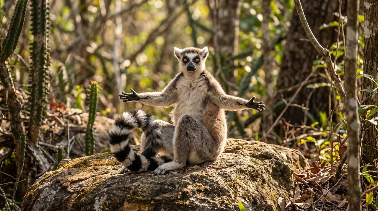 Captivating Ring-tailed Lemur Sunbathing in Madagascar's Wilderness