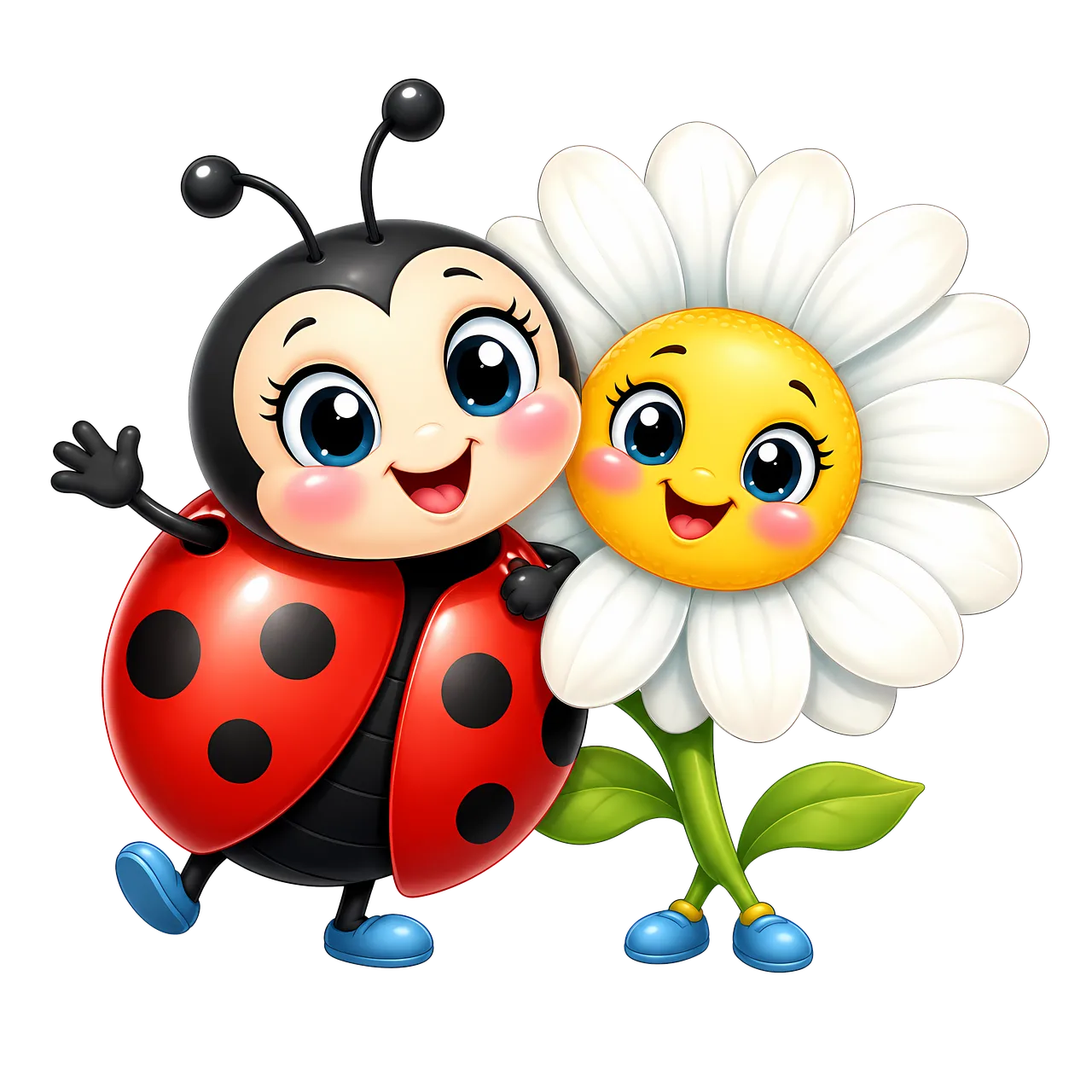 Adorable Duo: Cheerful Ladybug and Daisy in Spring Bliss