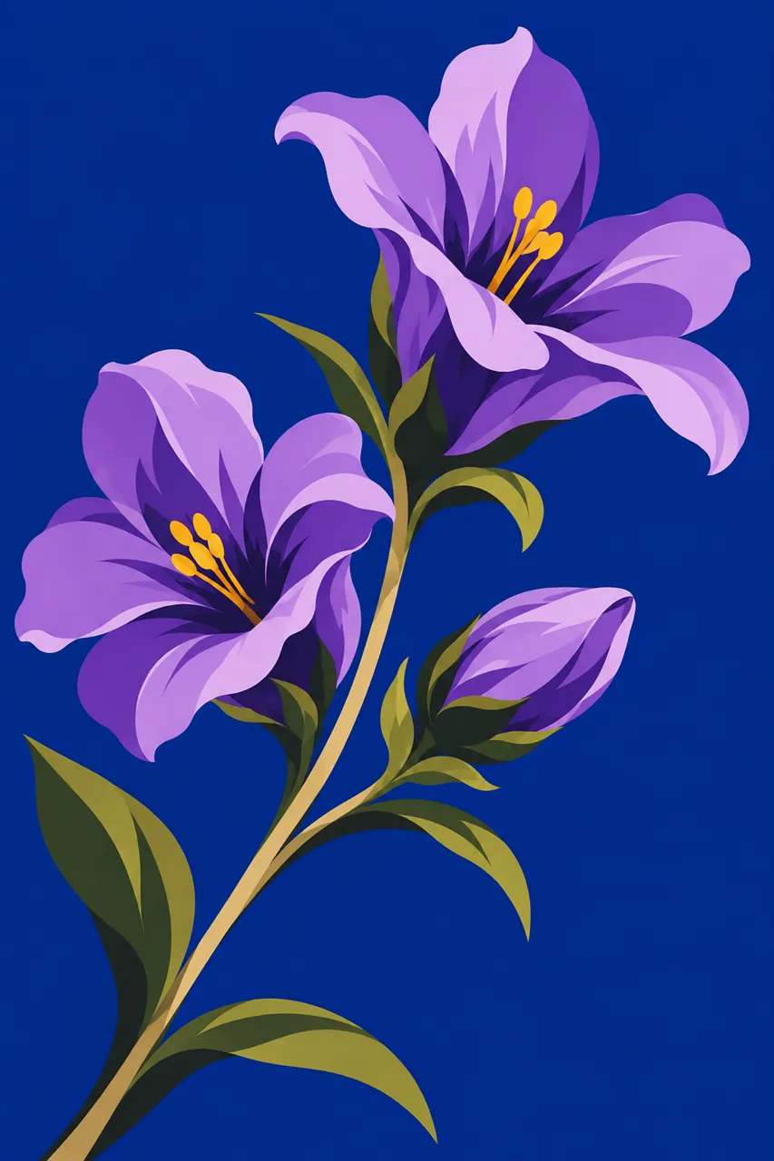 Vibrant Purple Lilies: Elegant Botanical Illustration