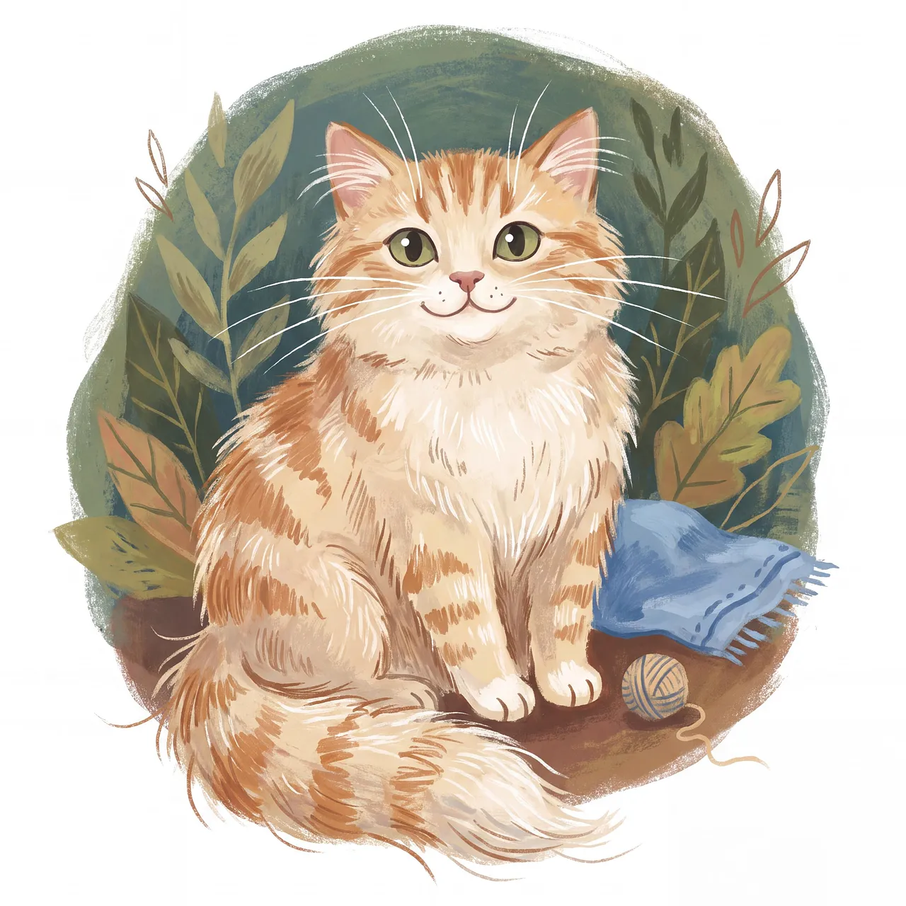 Charming Orange Tabby: Whimsical Autumn Cat Illustration