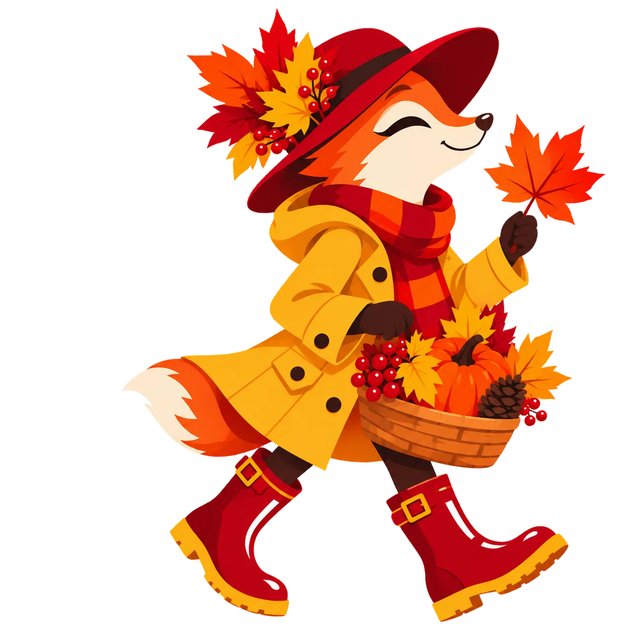 Charming Autumn Fox: Delightful Woodland Harvest Illustration