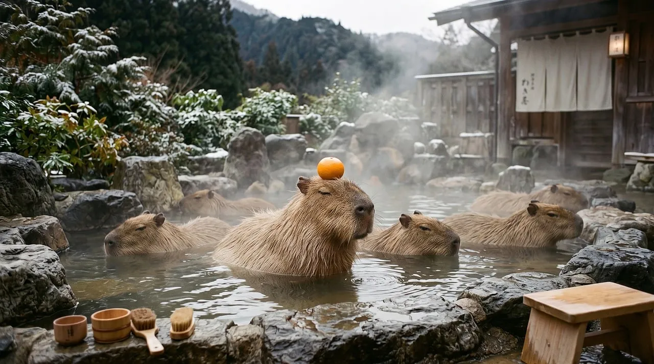 Zen Capybaras: Serene Hot Spring Relaxation in Japan