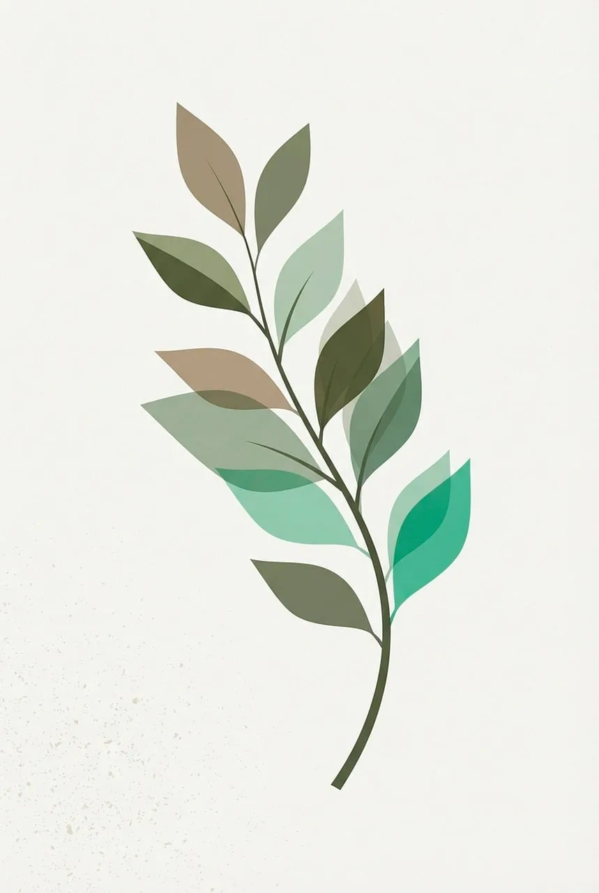 Serene Botanical Art: Minimalist Leaves in Pastel Green