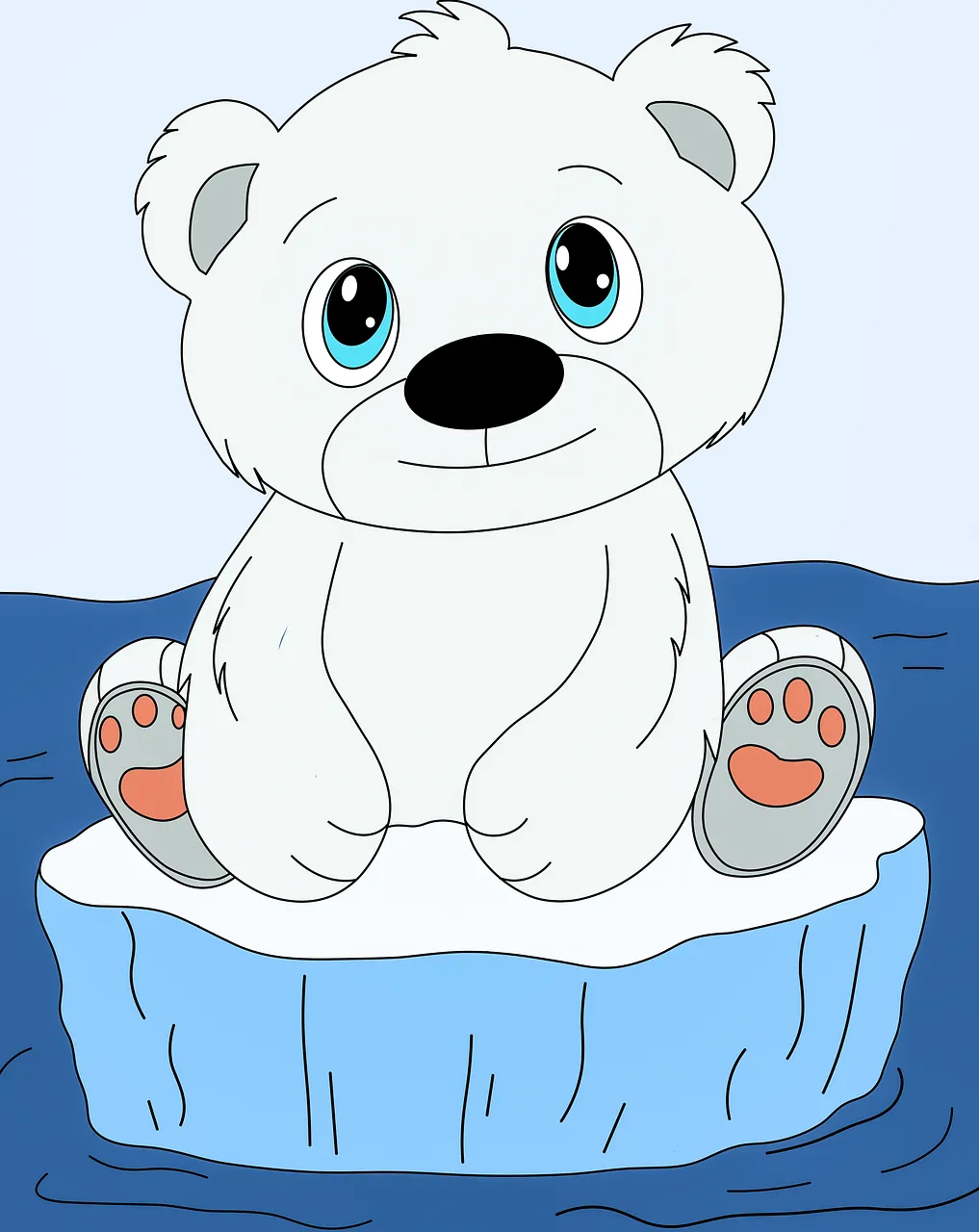 Adorable Polar Bear Cub Drifting on an Iceberg