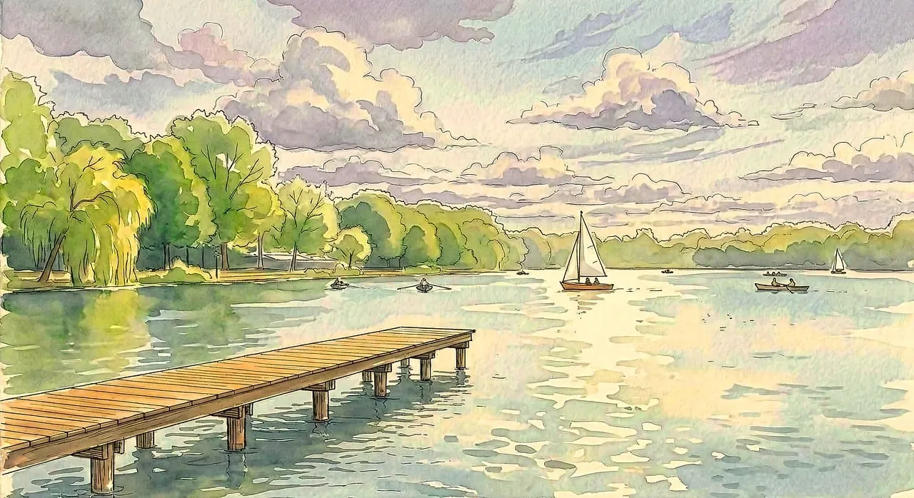 Serene Watercolor Lake: Summer Afternoon Reflection