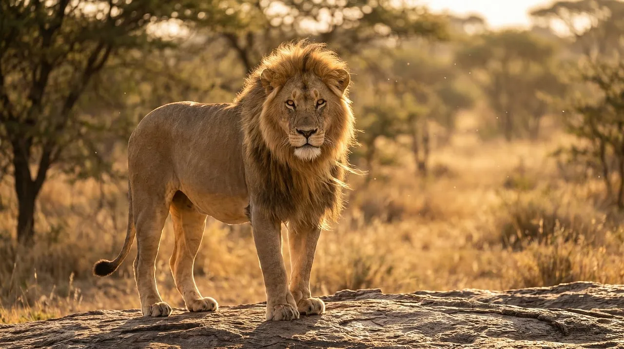 Majestic Lion King Bathed in Golden Savannah Sunset