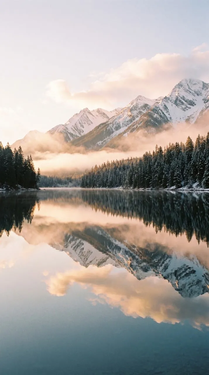 Breathtaking Winter Mountain Lake Reflection at Dawn