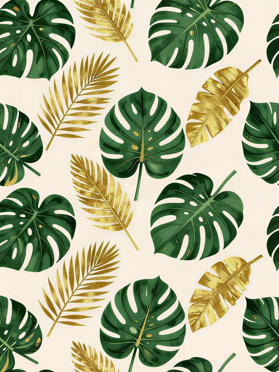 Vibrant Tropical Foliage: Golden & Green Leaf Pattern