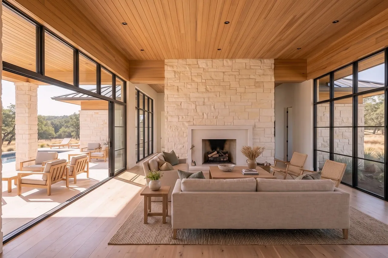 Stunning Modern Living Room with Panoramic Hill Country Views