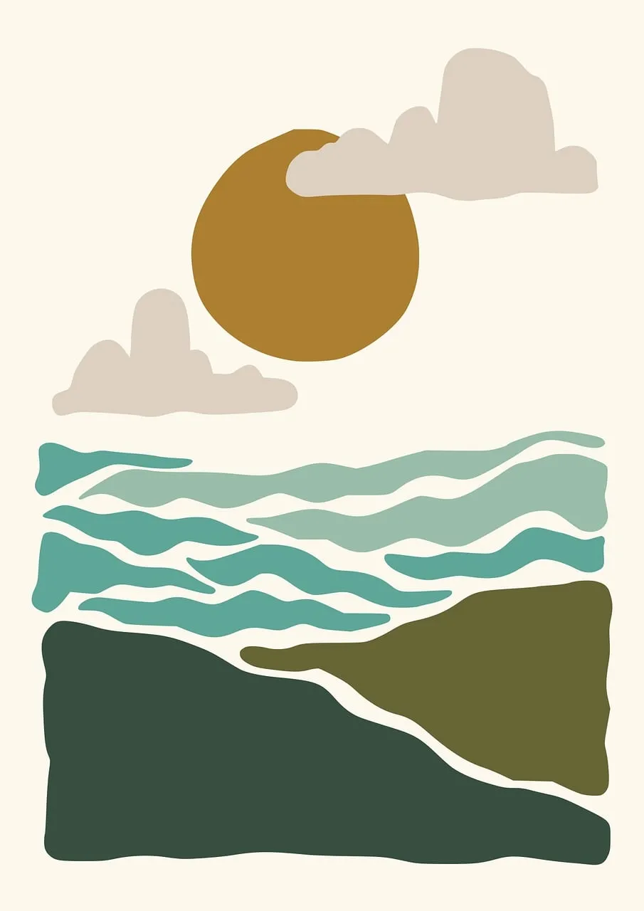 Serene Abstract Sunset: Minimalist Nature Landscape Illustration