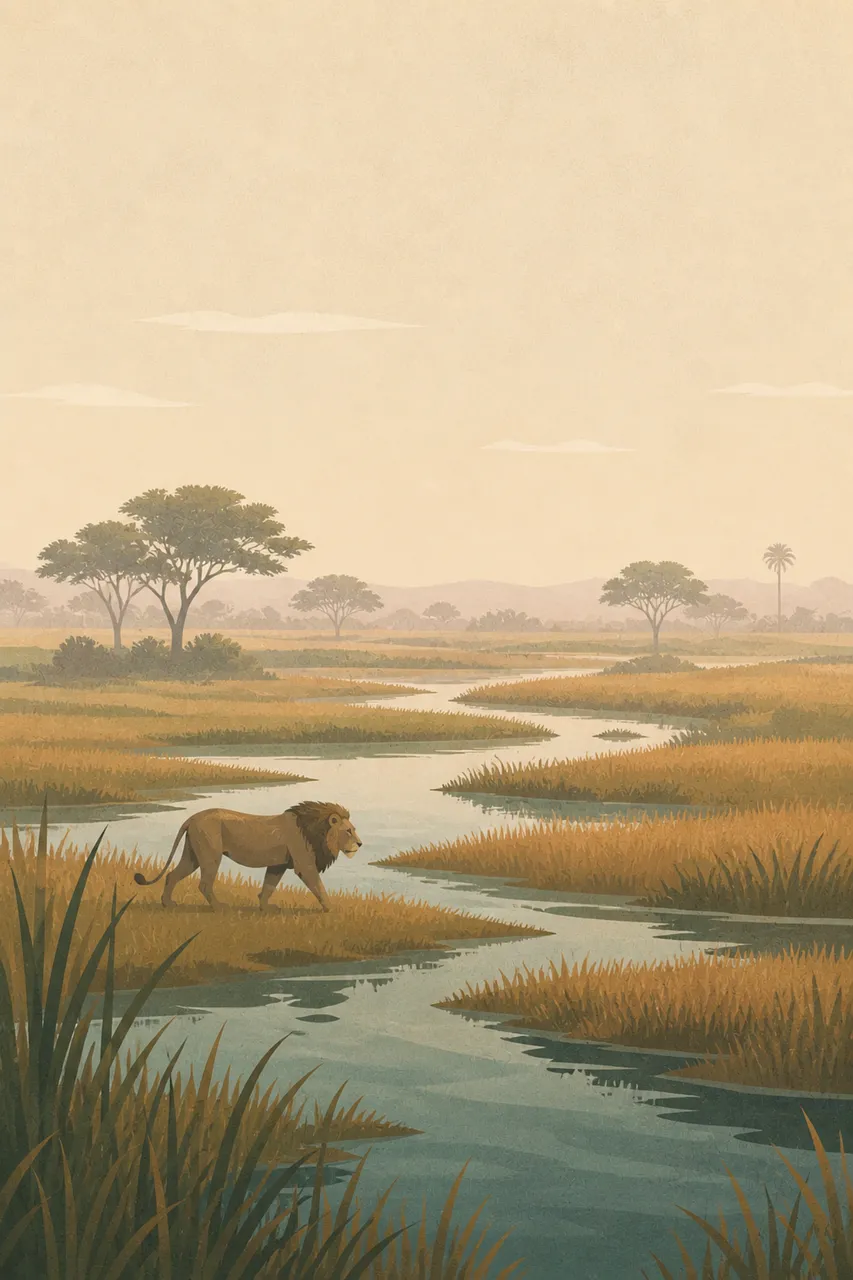 Serene Safari: Lion's Golden Hour Stroll